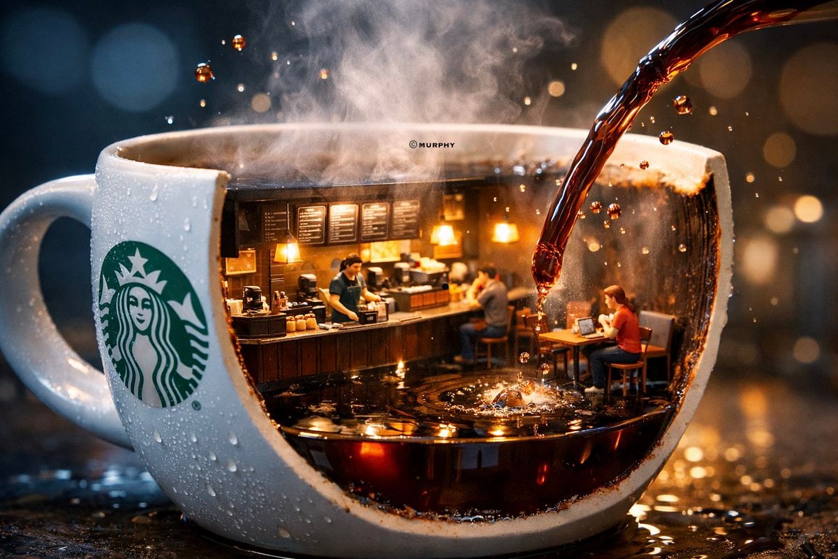 巨大コーラ缶の中のミニレストラン3Dミニチュア世界 AI image prompt example 4