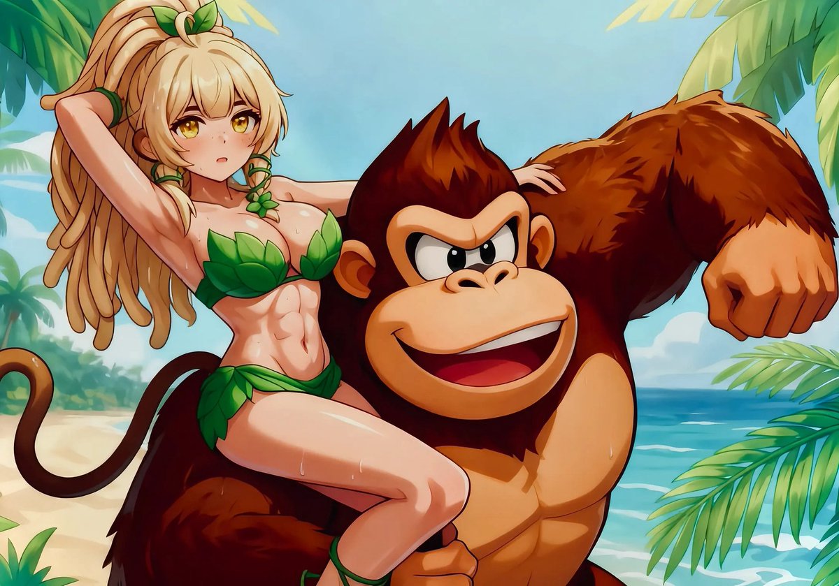 Banana Juju ודונקי קונג – פרסומות VTuber עם פורצת כוח ודונקי AI image prompt example
