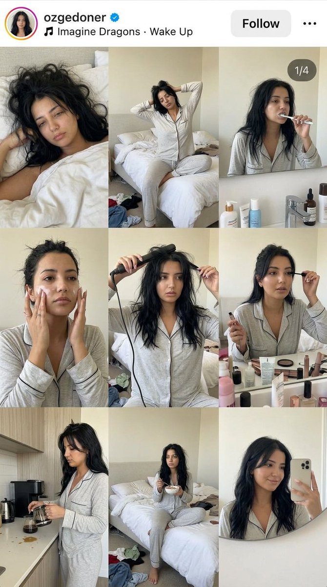 Collage Instagram 3x3 Realista de Rotina Matinal com Vibes Imperfeitas AI image prompt example