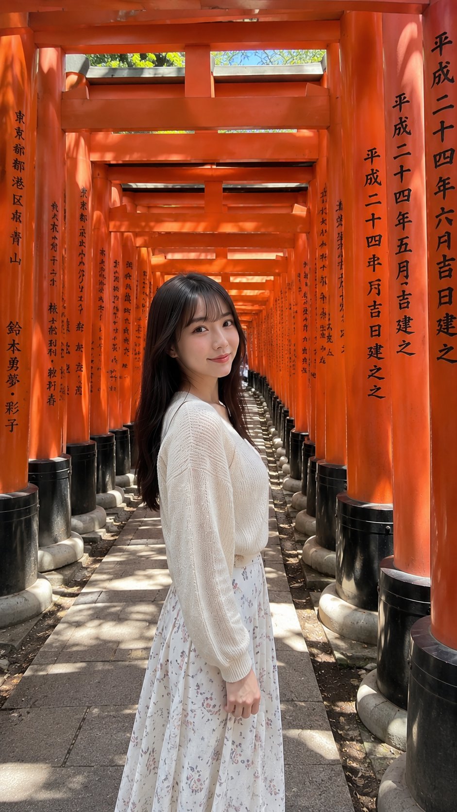 Young Japanese Woman Posing Naturally Amid Dotonbori Neon Signs in... AI image prompt example 2