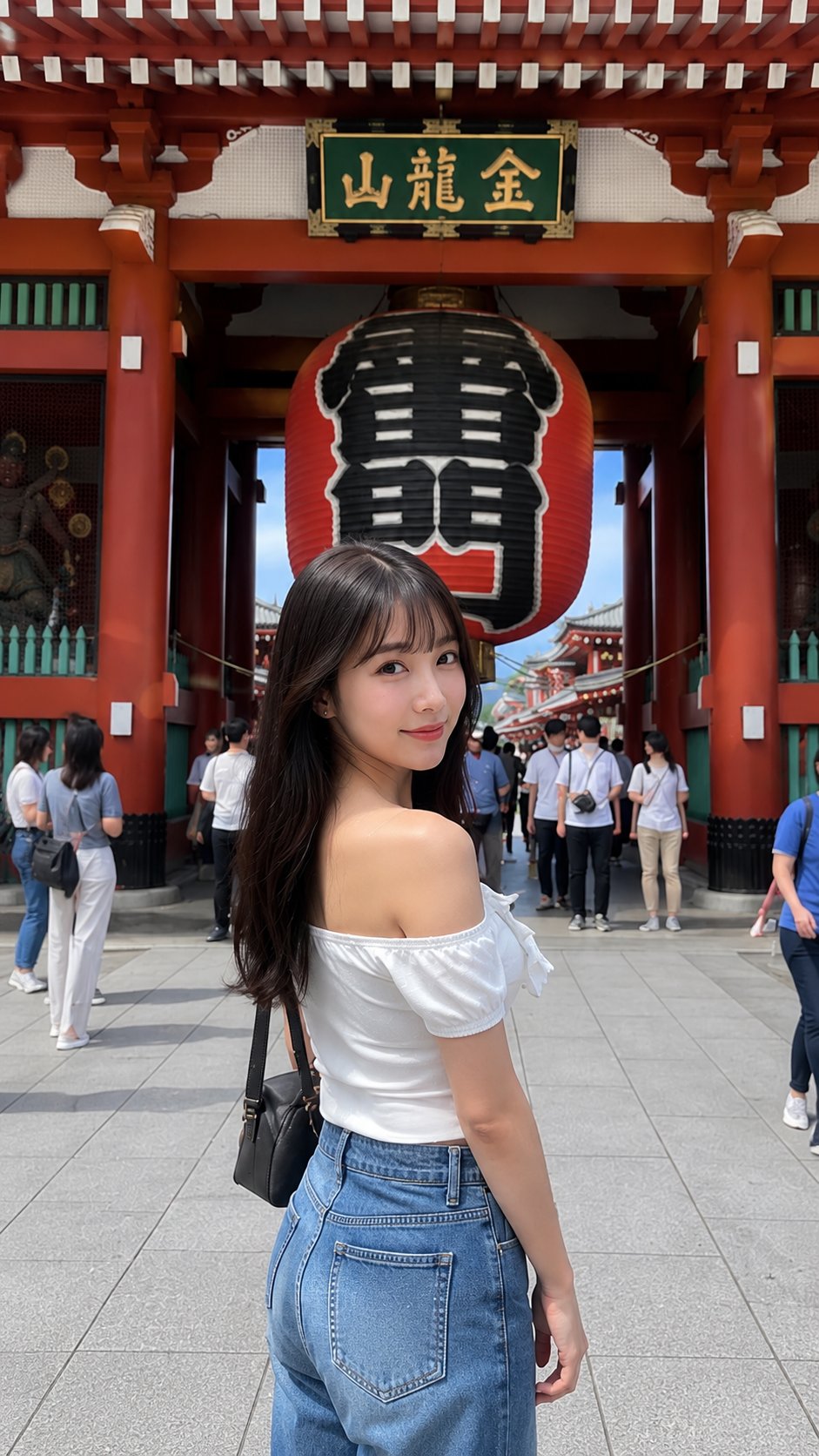 Young Japanese Woman Posing Naturally Amid Dotonbori Neon Signs in... AI image prompt example 3