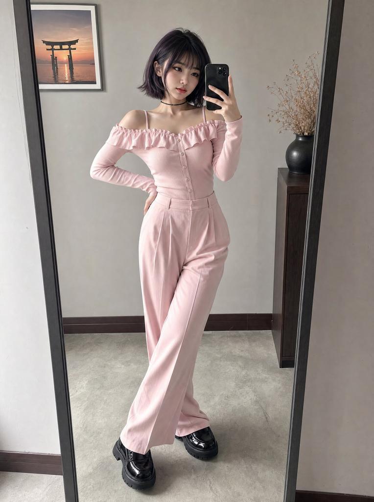 Full-body Mirror Selfie Young East Asian Woman AI Prompt AI image prompt example 2