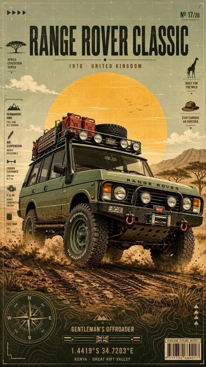 Ultra-detailed Vintage Overland Expedition Poster Featuring... AI image prompt example