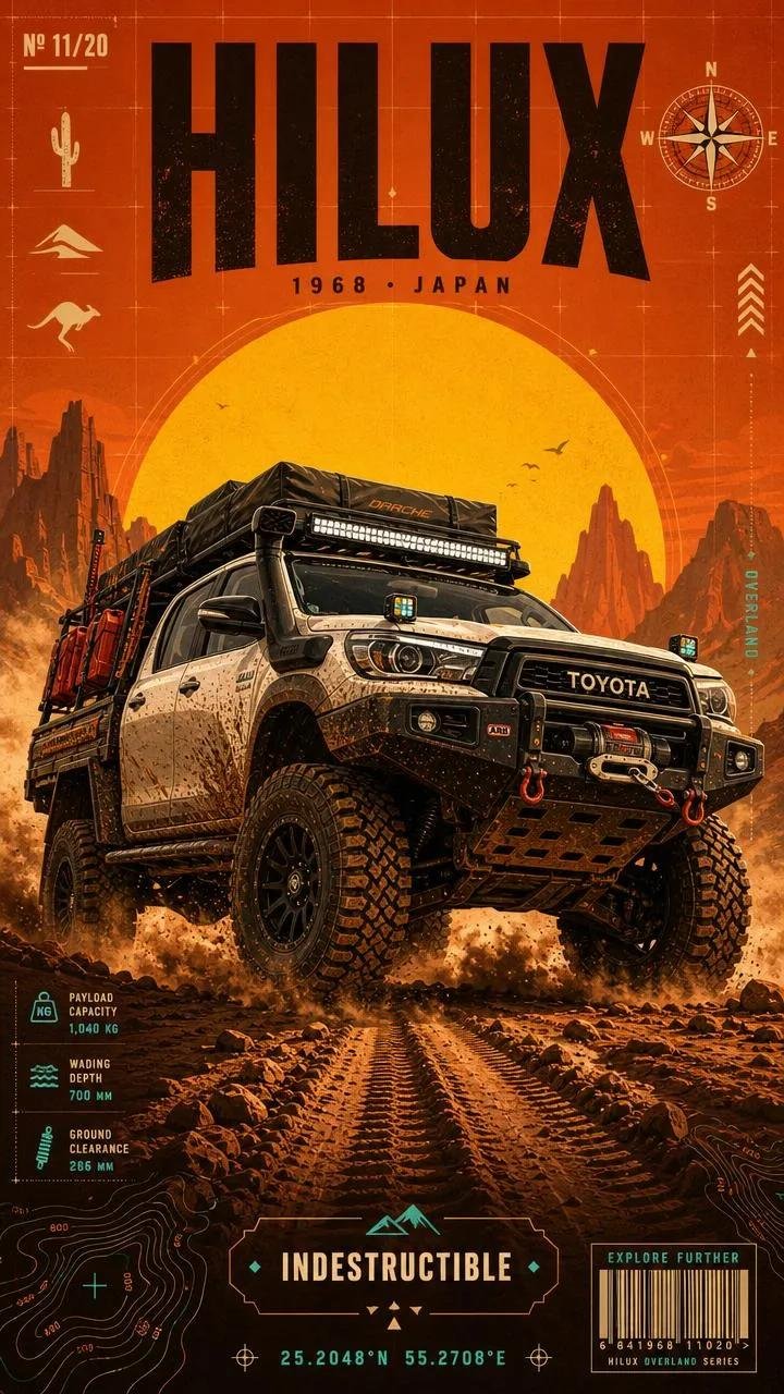 Ultra-detailed Vintage Overland Expedition Poster Featuring... AI image prompt example 4