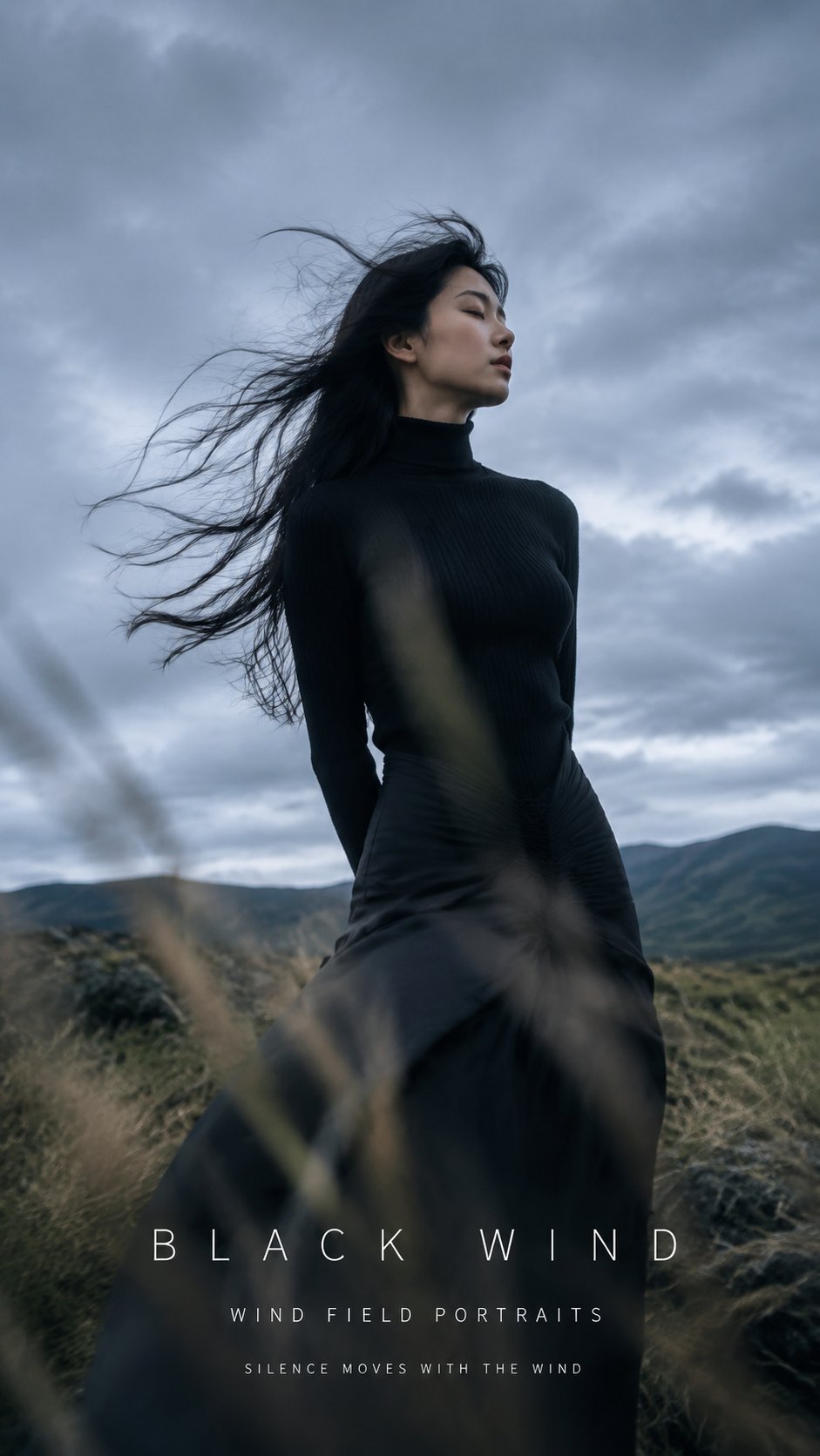 Cinematic Windy Grass Field Editorial Portrait Poster for AI Image... AI image prompt example
