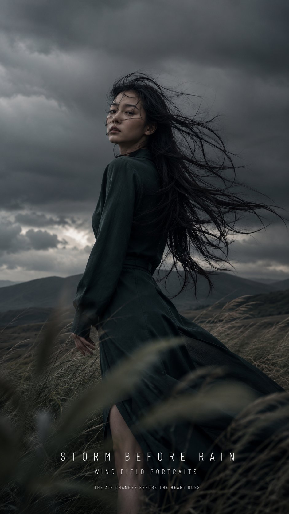 Cinematic Windy Grass Field Editorial Portrait Poster for AI Image... AI image prompt example 3