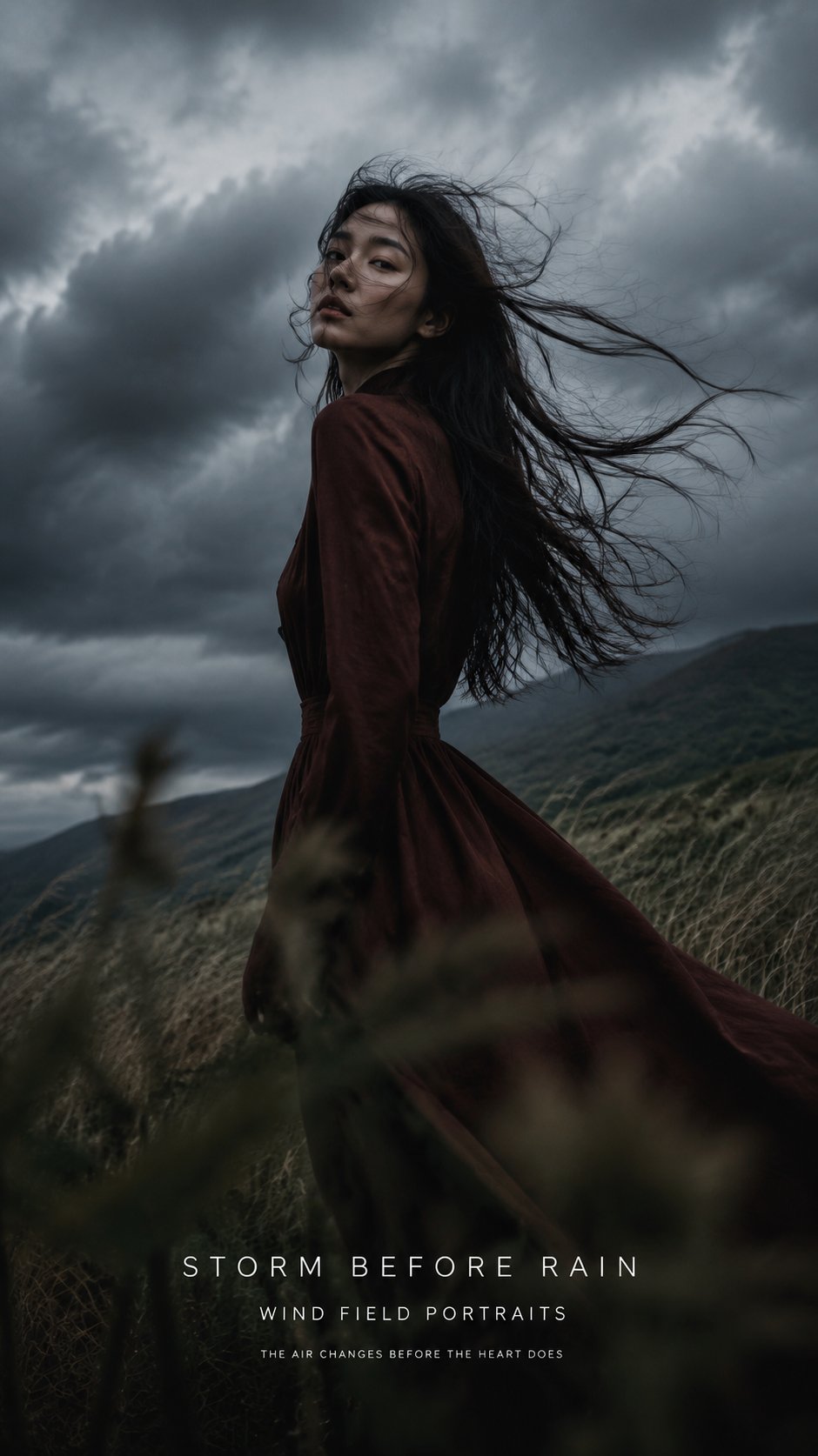 Cinematic Windy Grass Field Editorial Portrait Poster for AI Image... AI image prompt example 4