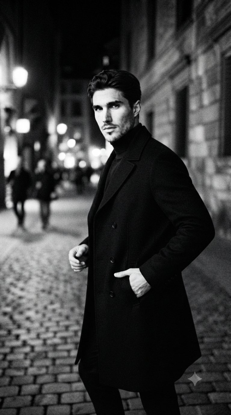 Cinematic Black and White Portrait of Elegant Young Man AI image prompt example 3