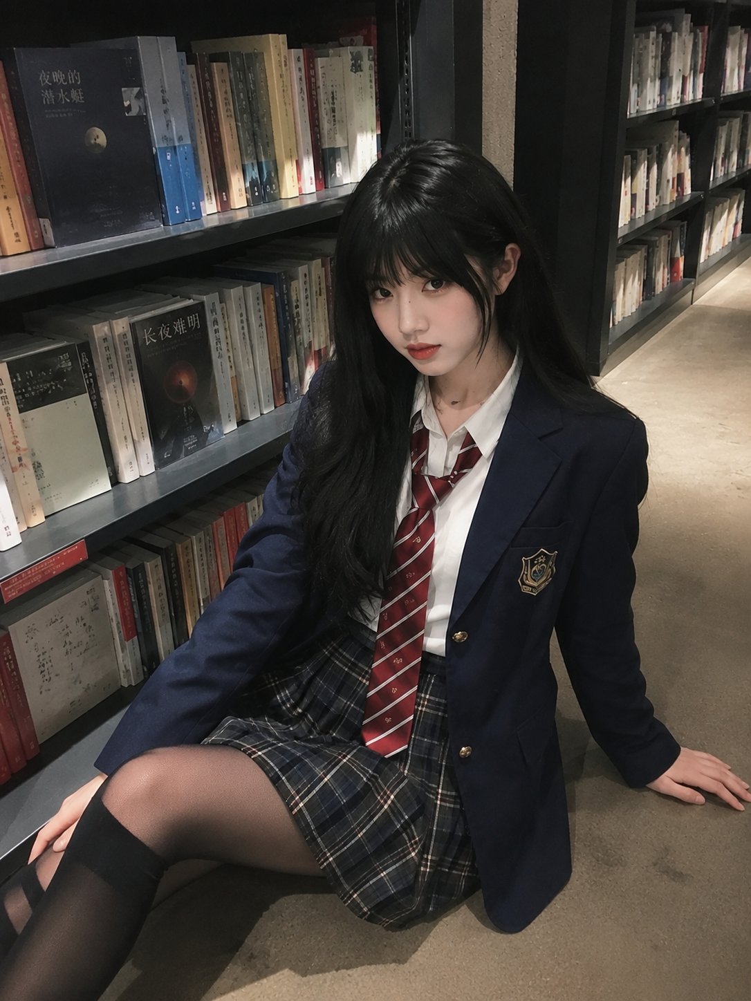 Ultra-Realistic Smartphone Photo of East Asian Schoolgirl in Bookstore AI image prompt example 2