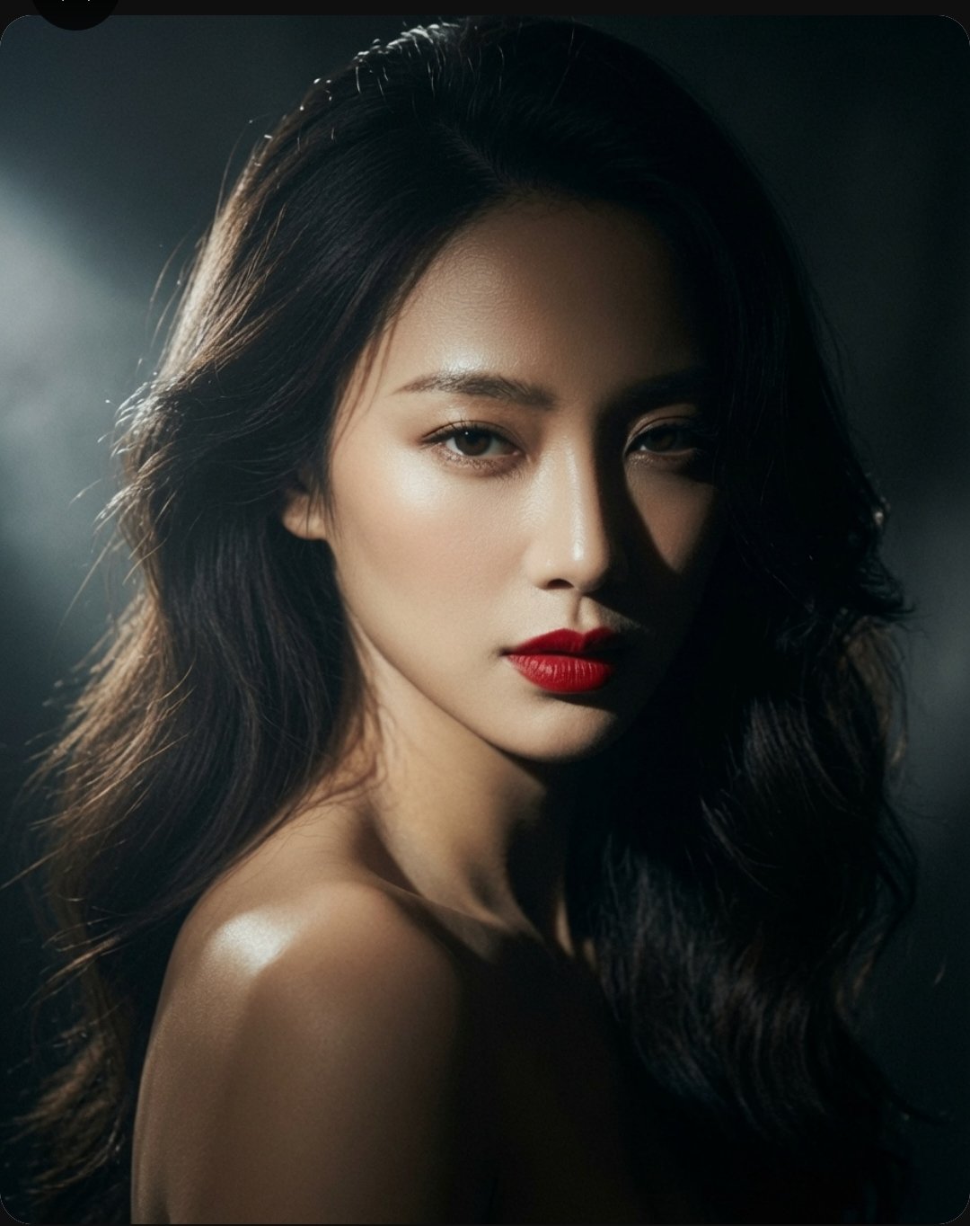 Cinematic East Asian Woman Portrait: Dramatic Light and... AI image prompt example