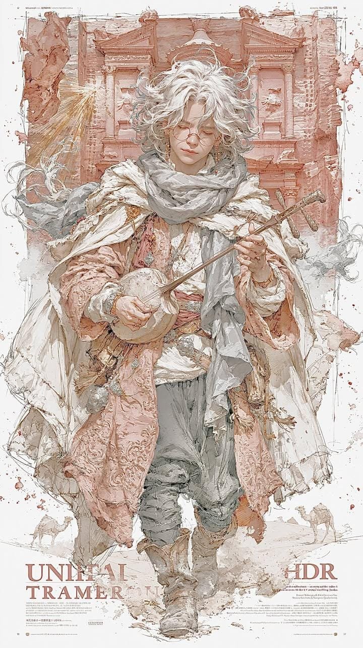 Androgynous Fantasy Portrait: Musician in Ethereal Desert AI image prompt example 3