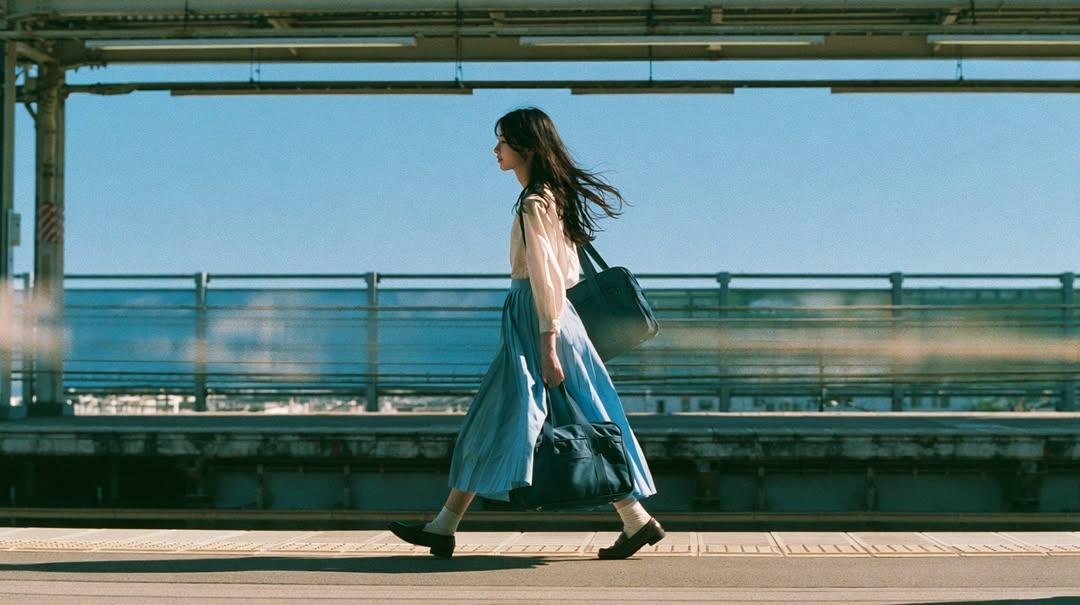 Cinematic Japanese High School Girl Portrait: Suburban Train... AI image prompt example 2