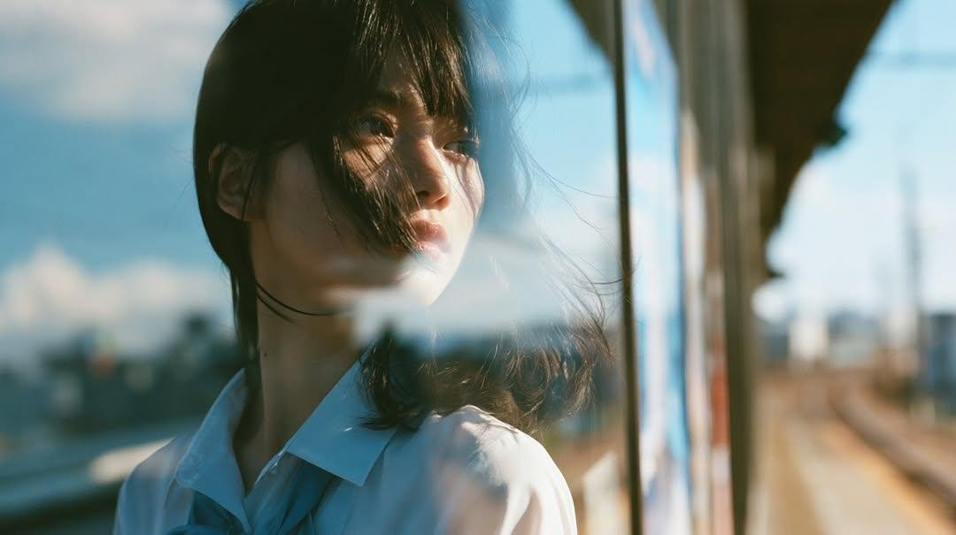 Cinematic Japanese High School Girl Portrait: Suburban Train... AI image prompt example 3
