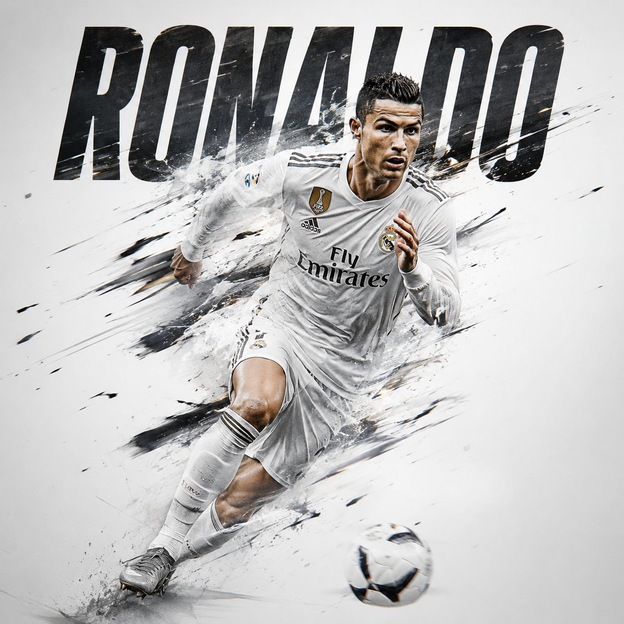 פרומפט AI לצילום ספורט של שחקן כדורגל מקצועי עם טקסט AI image prompt example 4