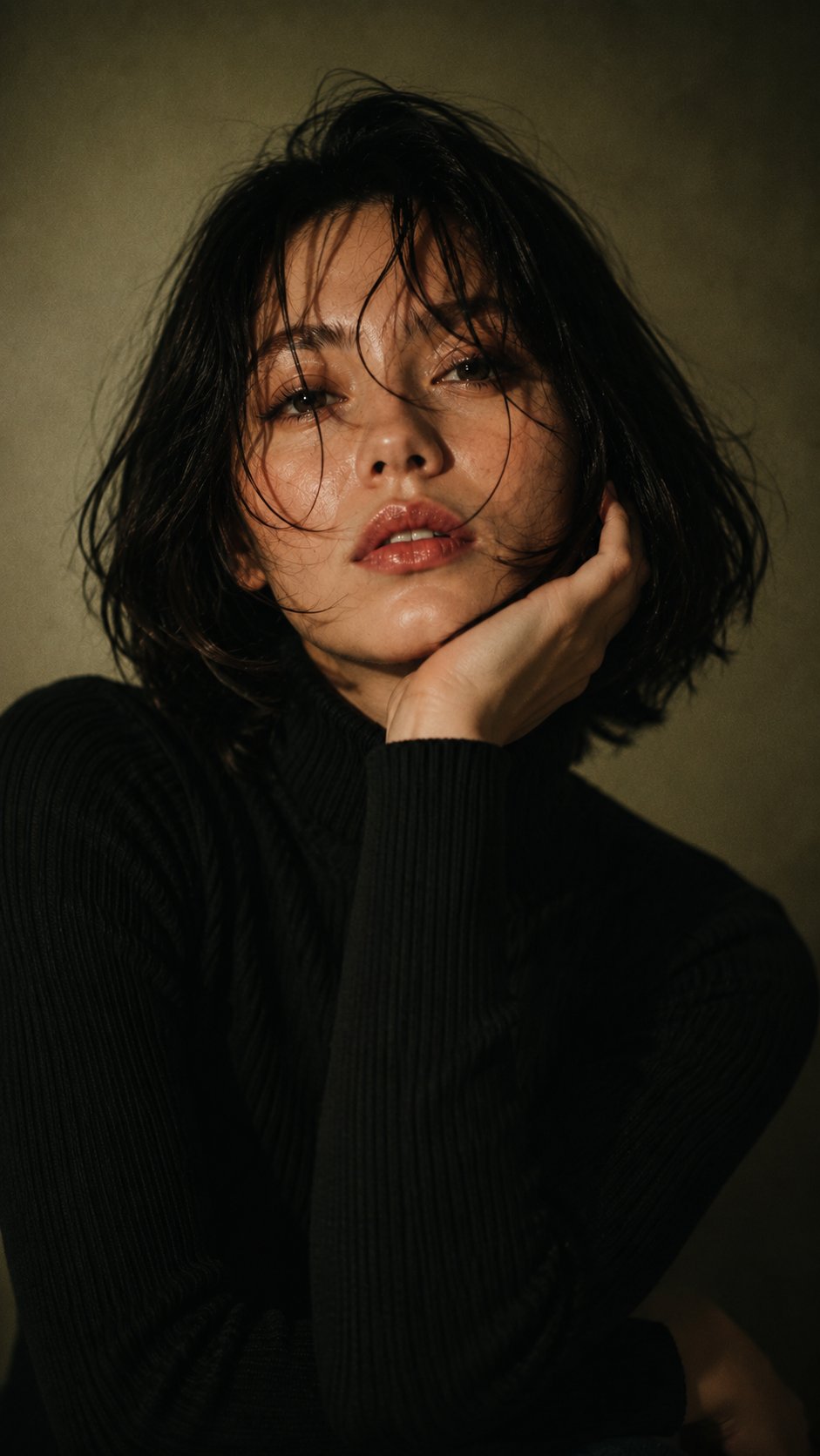 ショートヘアの美女を撮影したシネマティック肖像写真 AI image prompt example