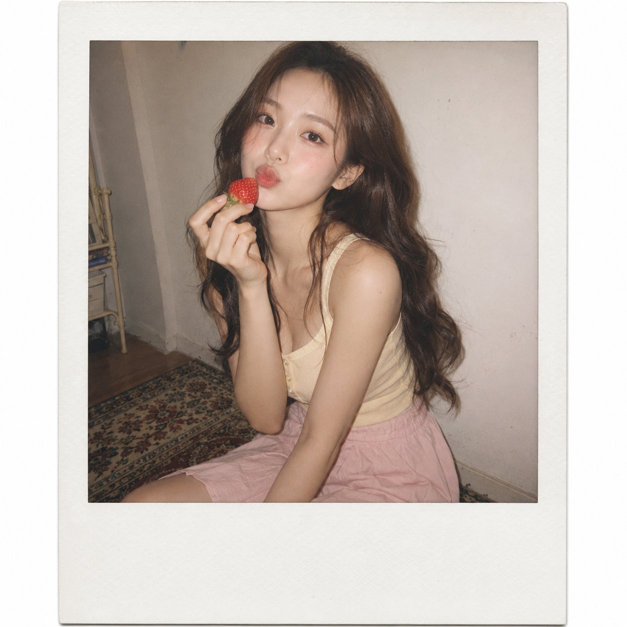 Korean Style Girlfriend Polaroid Portrait with Creamy Warm Tones AI image prompt example