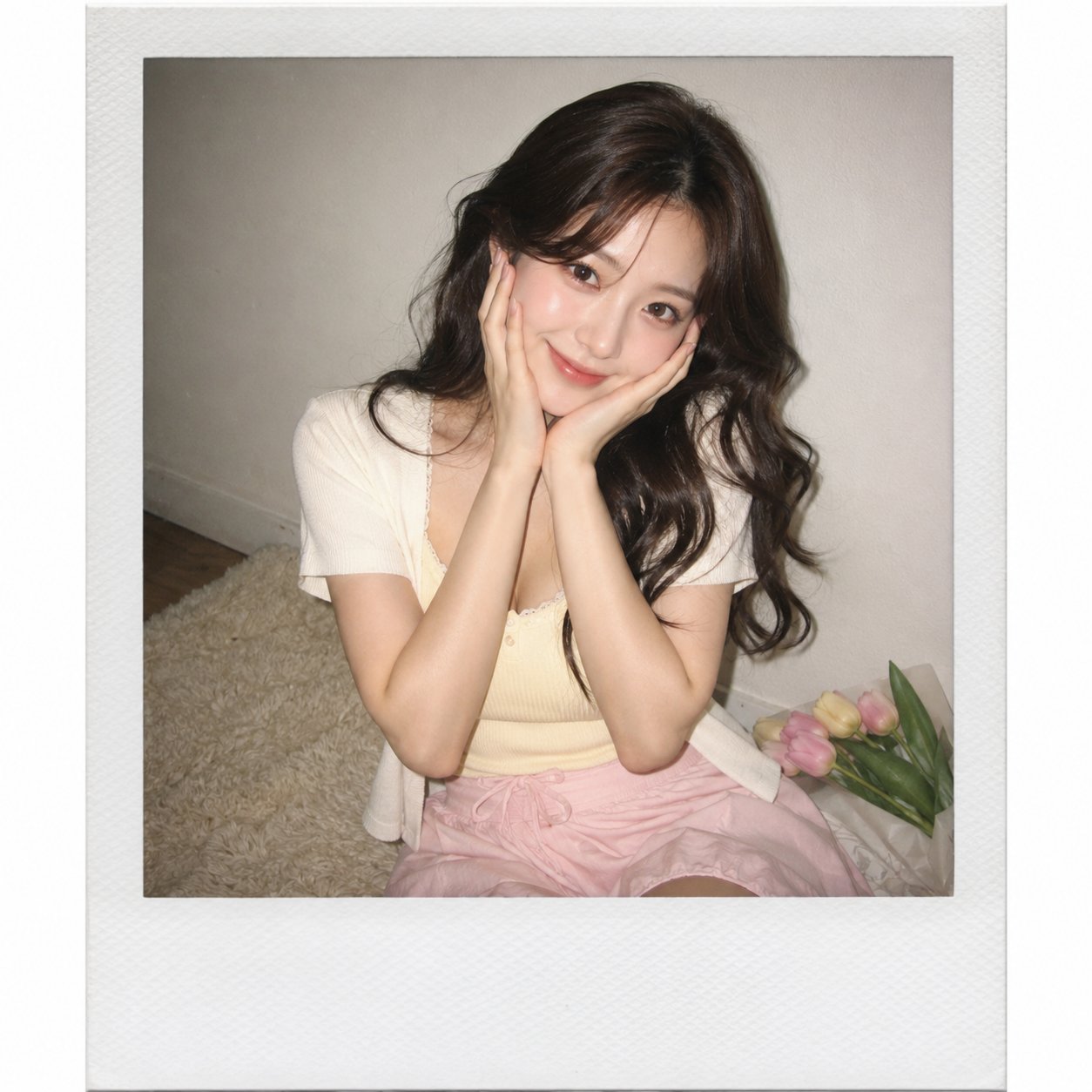 Korean Style Girlfriend Polaroid Portrait with Creamy Warm Tones AI image prompt example 2