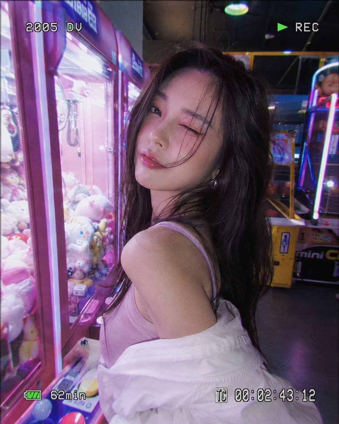 Retro DV Camcorder Arcade Date Photo with Y2K Pink Makeup AI image prompt example