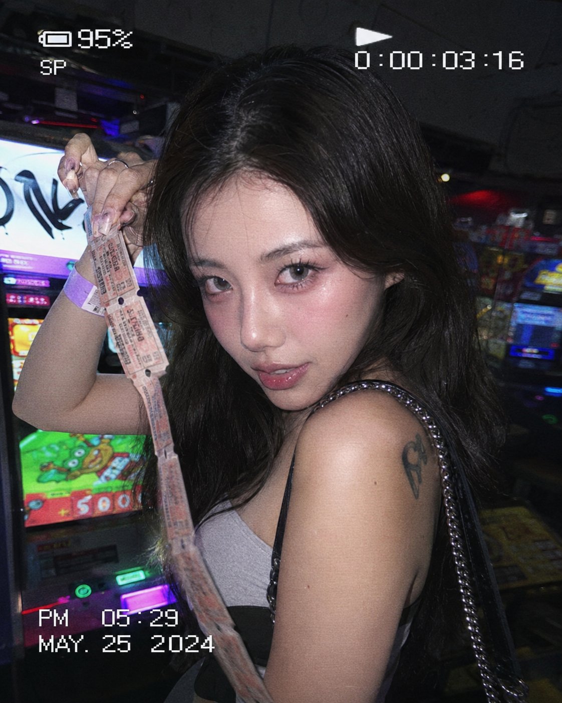 Retro DV Camcorder Arcade Date Photo with Y2K Pink Makeup AI image prompt example 2