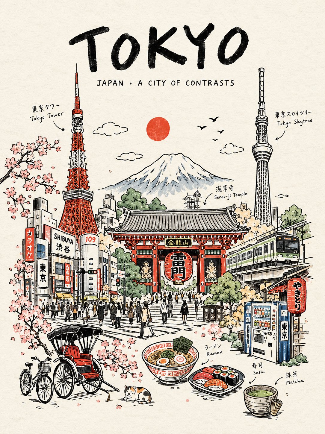 Continuous Line Art Travel Poster for Any Country AI image prompt example