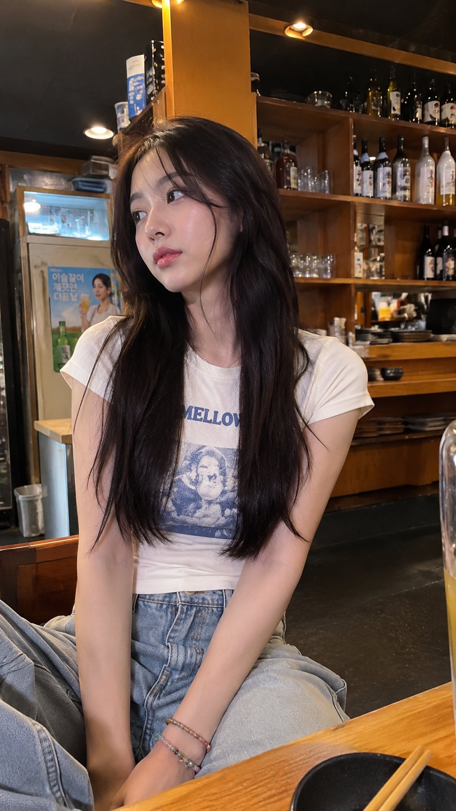 Smartphone photo of a young woman relaxing in a cozy café AI image prompt example 2