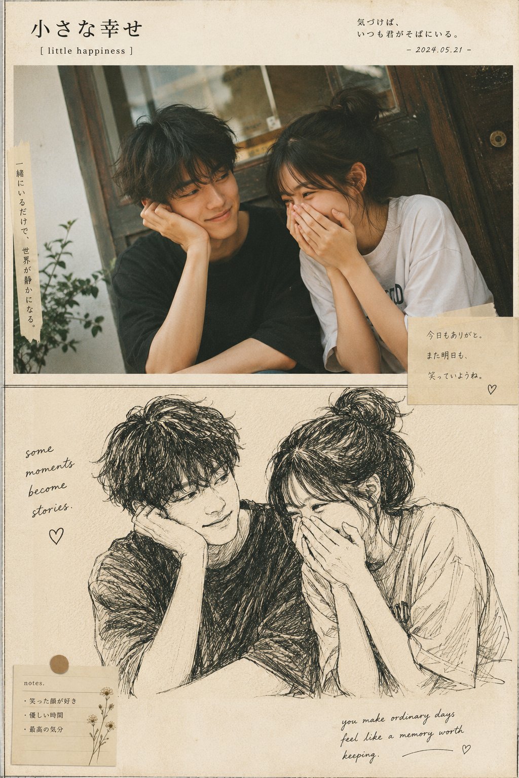 Photo-to-Sketch Nostalgic Editorial Artbook Page AI image prompt example 2