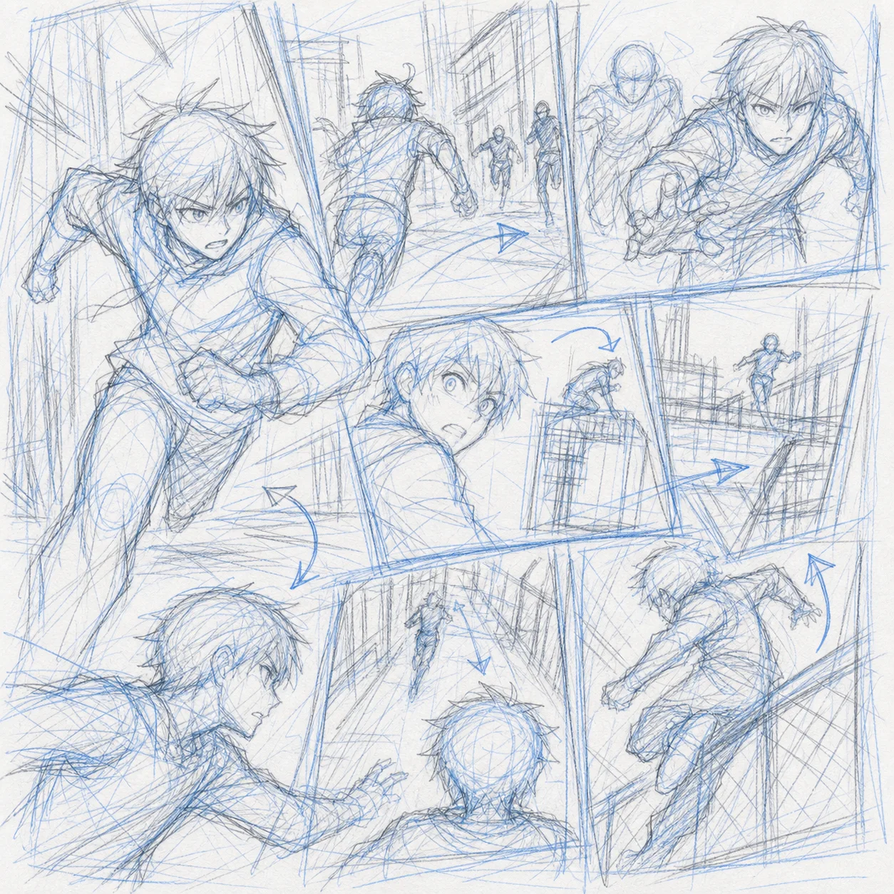 Chase scene storyboard with clearer action direction before