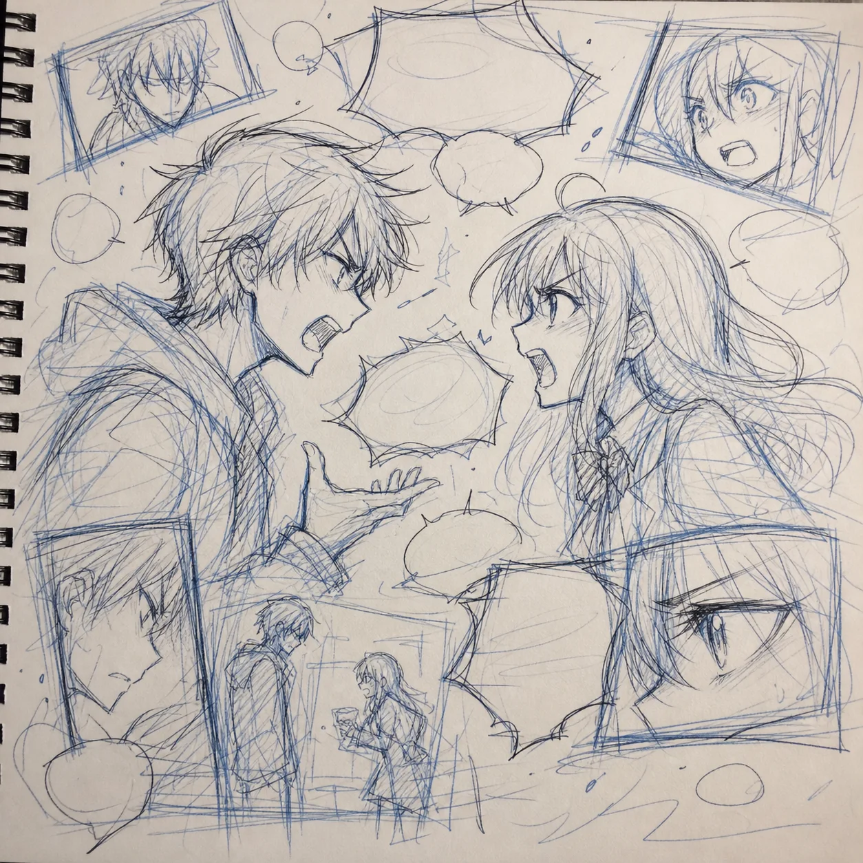Dialogue scene storyboard with cleaner camera order before