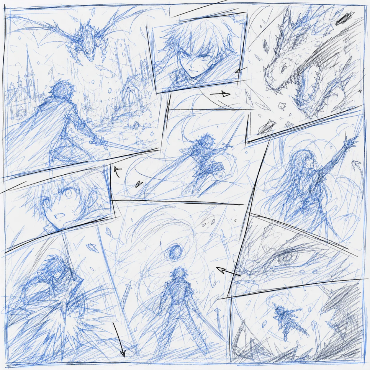 Fantasy battle storyboard with stronger panel rhythm before
