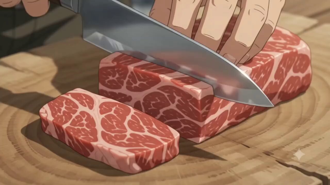 Anime-Style Beef Pho Prep at Riverside Campsite AI video prompt example